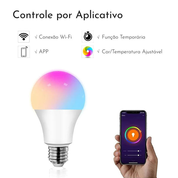 Lâmpada inteligente LED conecta ALEXA & GOOGLE - Wi-Fi RGB e Controle por Voz